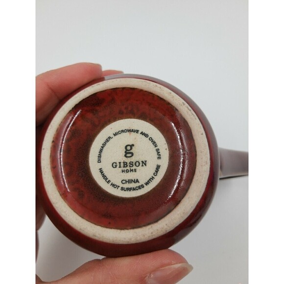 Gibson Elite Coffee Mugs Lot of 4 Rust Brown Reddish Green Trim - Picture 4 of 7